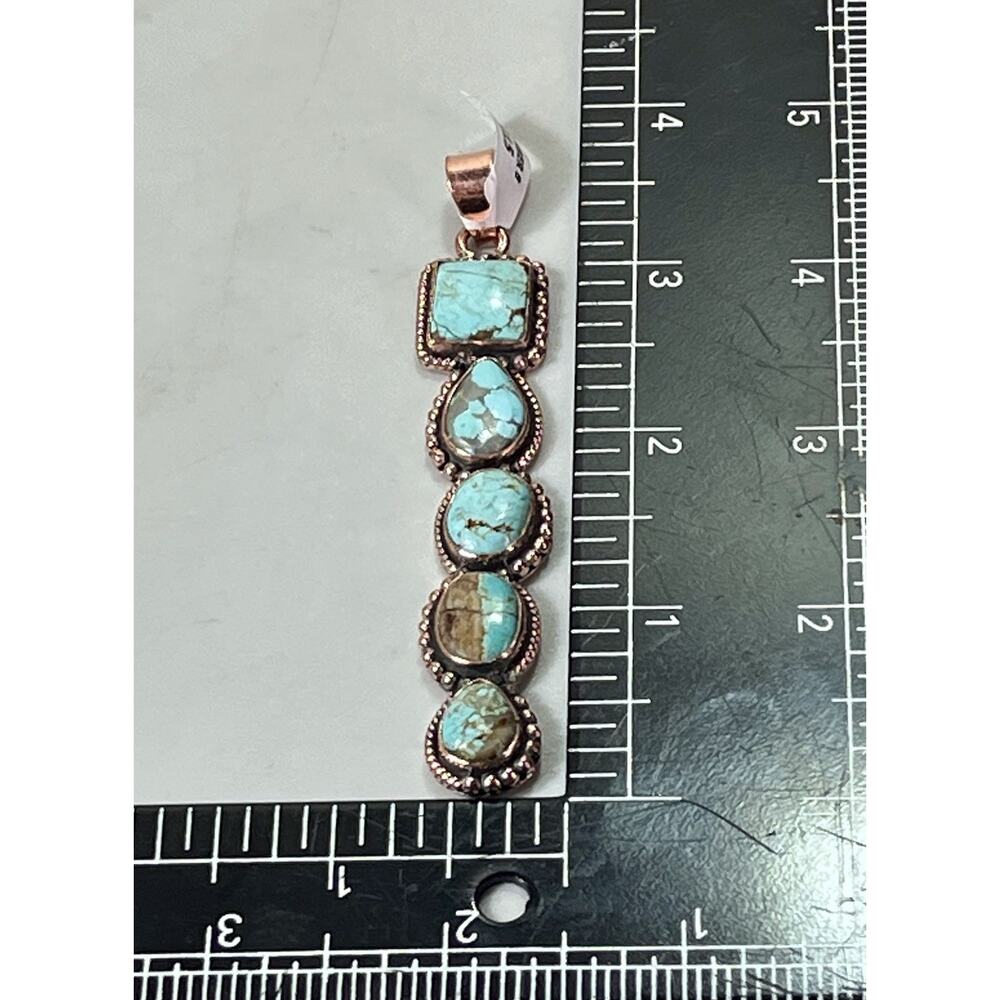 Southwestern No. 8 Mine Turquoise Five Stone Copper Statement Pendant 3.5” - Picture 15 of 16